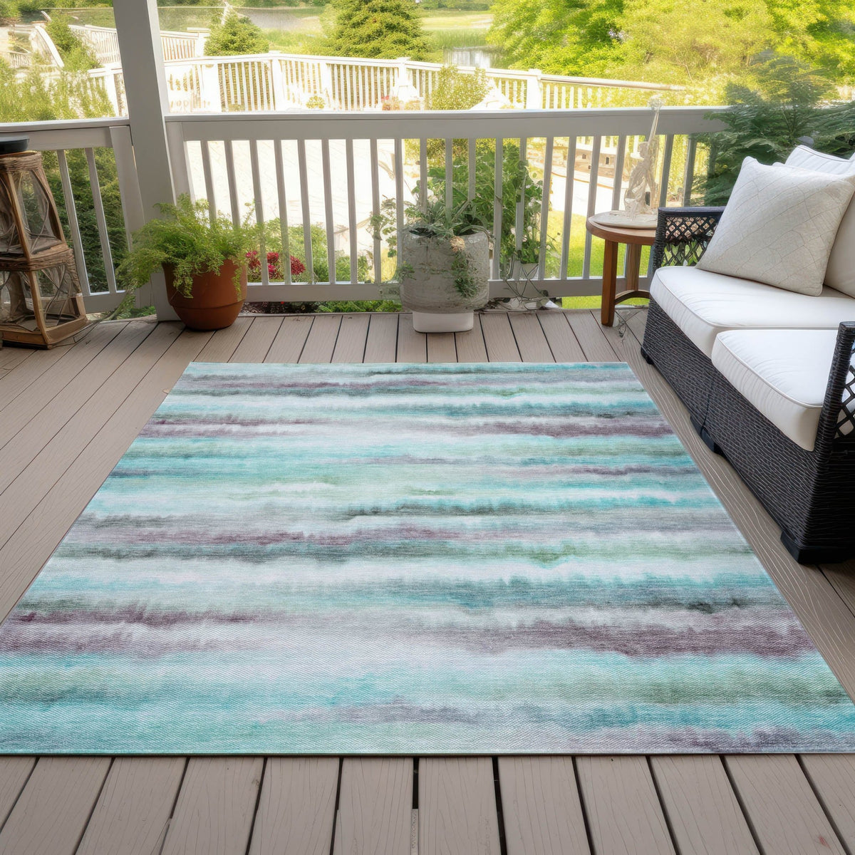 Addison Chantille ACN2098 Stripes Machine Made Transitional Teal Rug