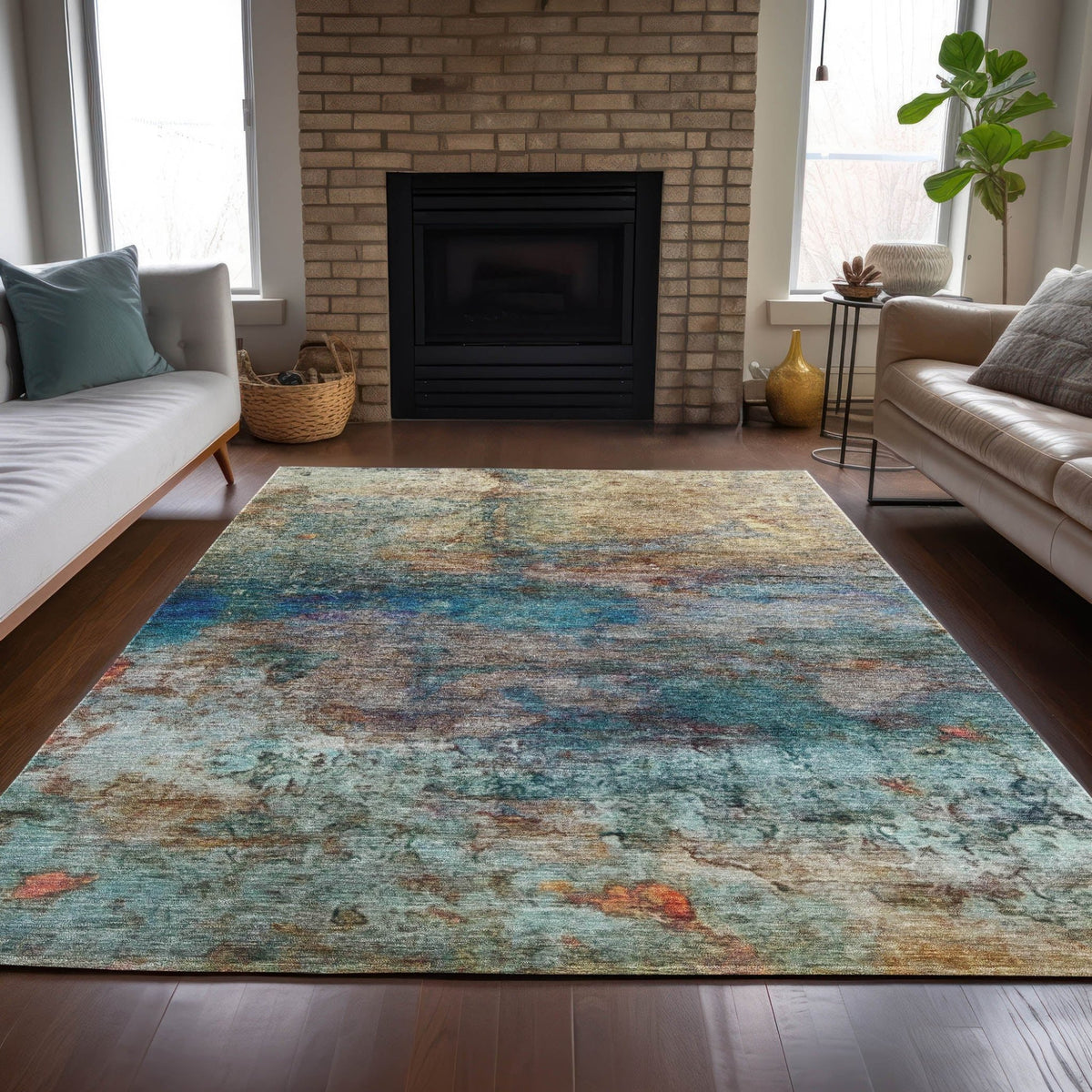 Addison Chantille ACN2100 Abstract Machine Made Transitional Teal Rug