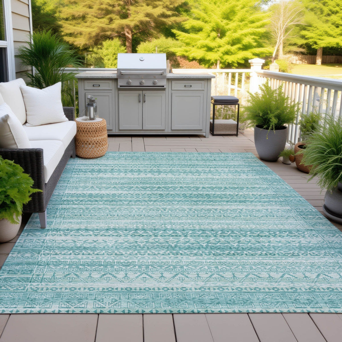 Addison Chantille ACN2101 Stripes Machine Made Transitional Aqua Rug