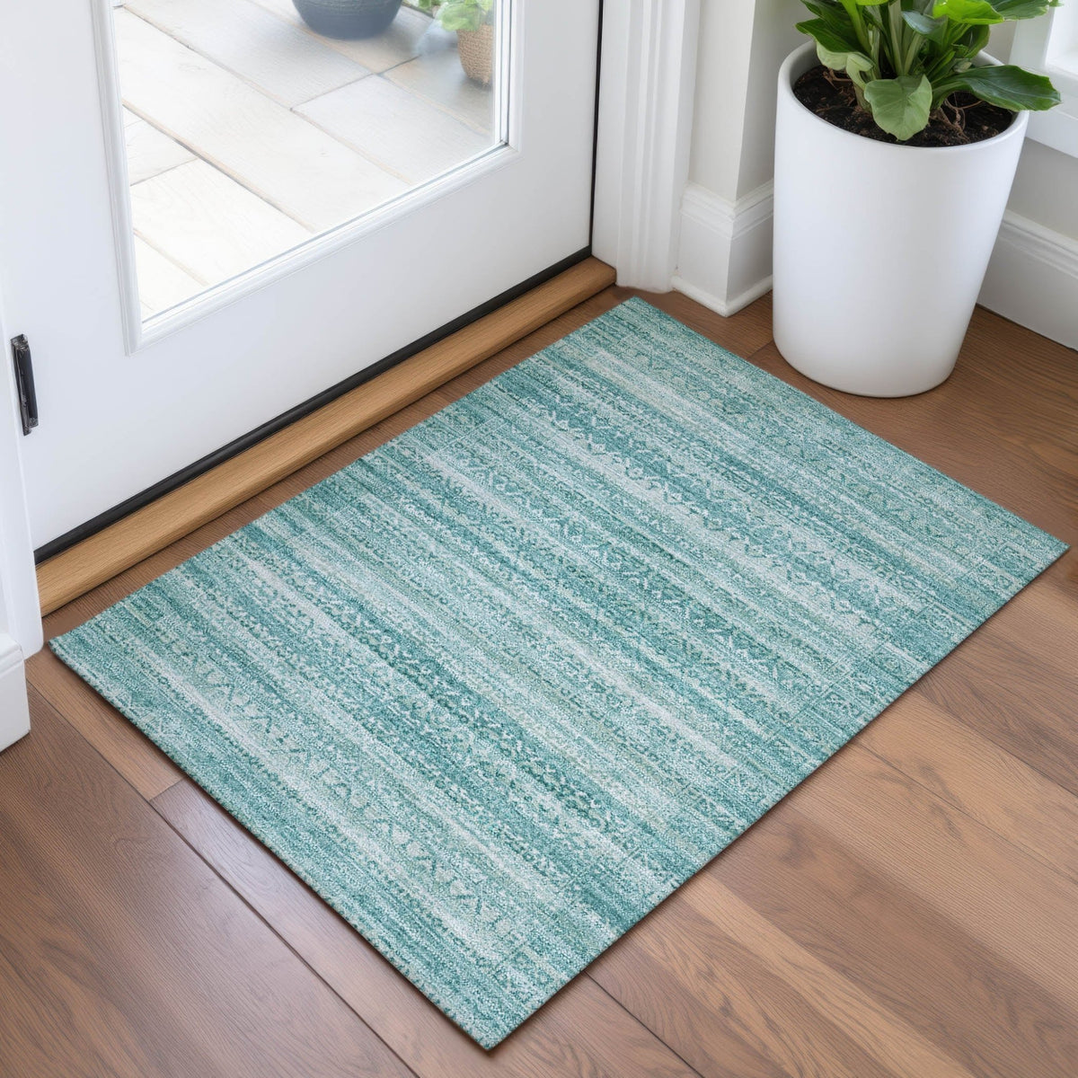 Addison Chantille ACN2101 Stripes Machine Made Transitional Aqua Rug