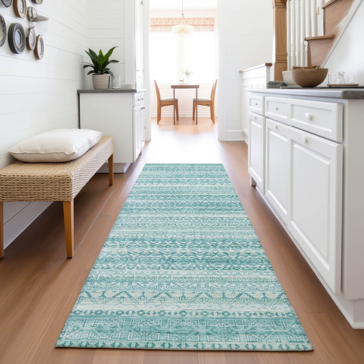 Addison Chantille ACN2101 Stripes Machine Made Transitional Aqua Rug