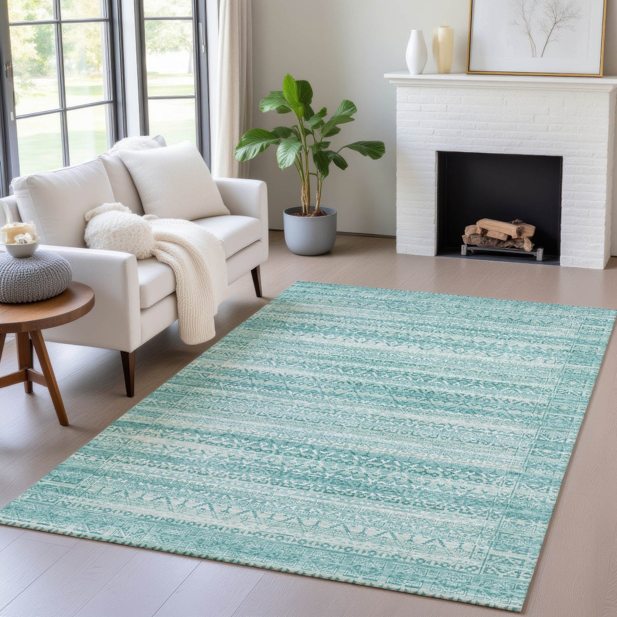 Addison Chantille ACN2101 Stripes Machine Made Transitional Aqua Rug