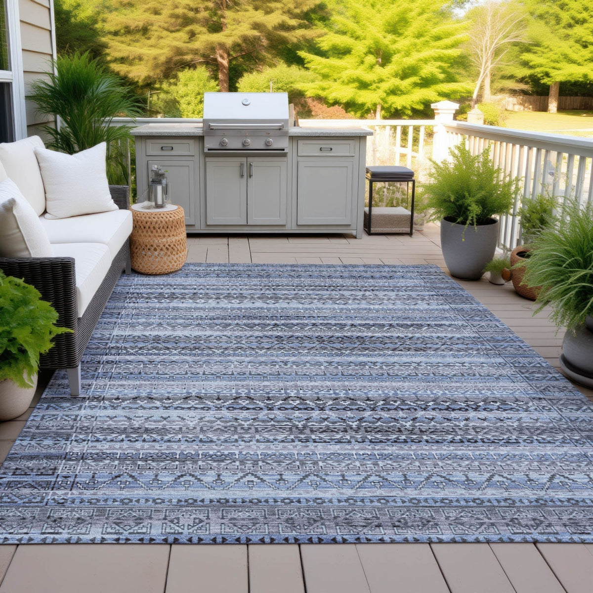Addison Chantille ACN2101 Stripes Machine Made Transitional Blue Rug