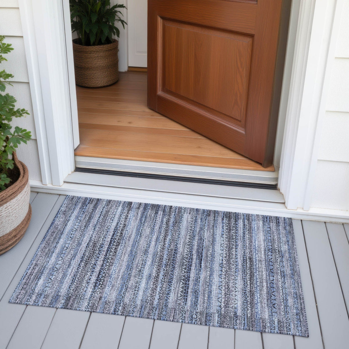 Addison Chantille ACN2101 Stripes Machine Made Transitional Blue Rug