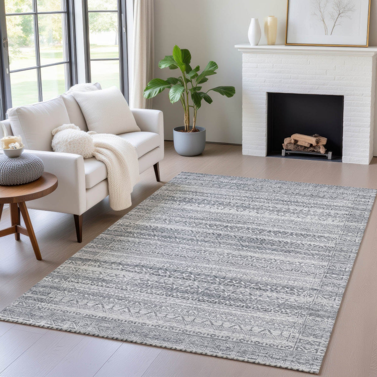Addison Chantille ACN2101 Stripes Machine Made Transitional Gray Rug