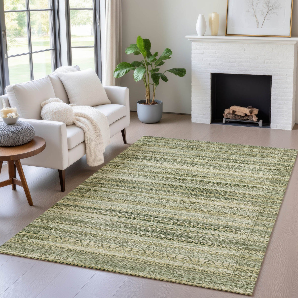 Addison Chantille ACN2101 Stripes Machine Made Transitional Green Rug