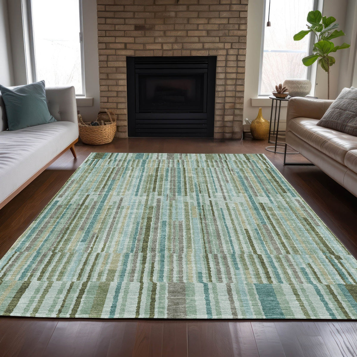 Addison Chantille ACN2102 Stripes Machine Made Transitional Aloe Rug