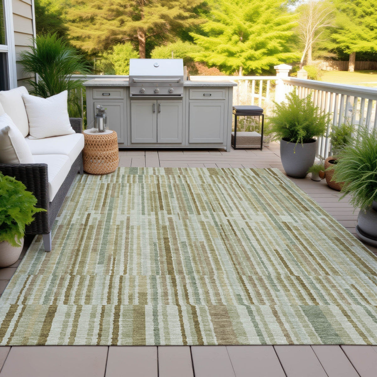 Addison Chantille ACN2102 Stripes Machine Made Transitional Khaki Rug