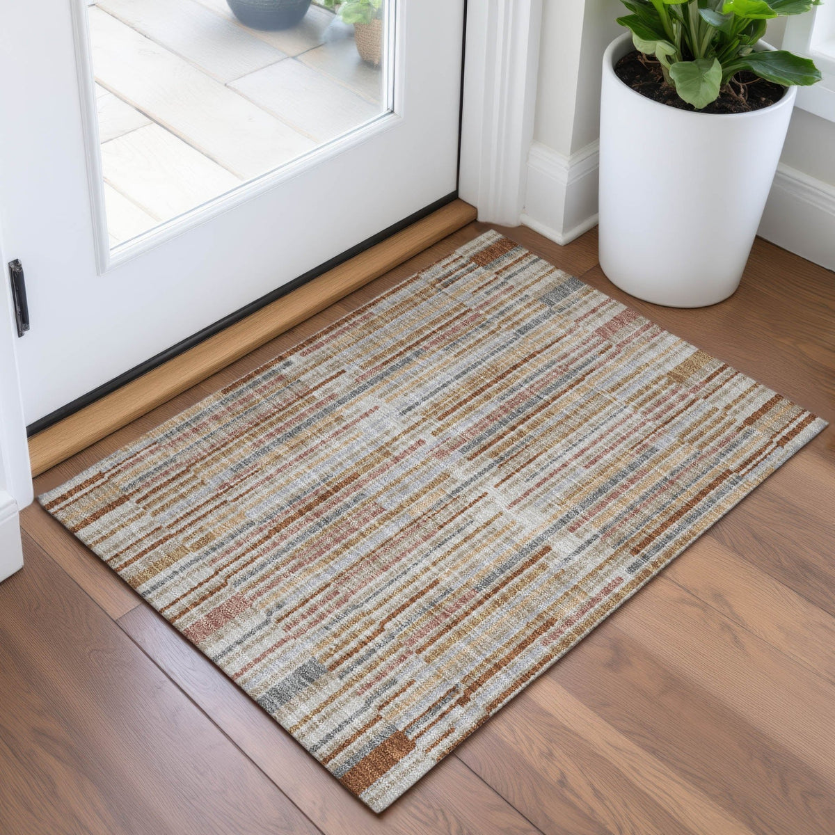 Addison Chantille ACN2102 Stripes Machine Made Transitional Paprika Rug