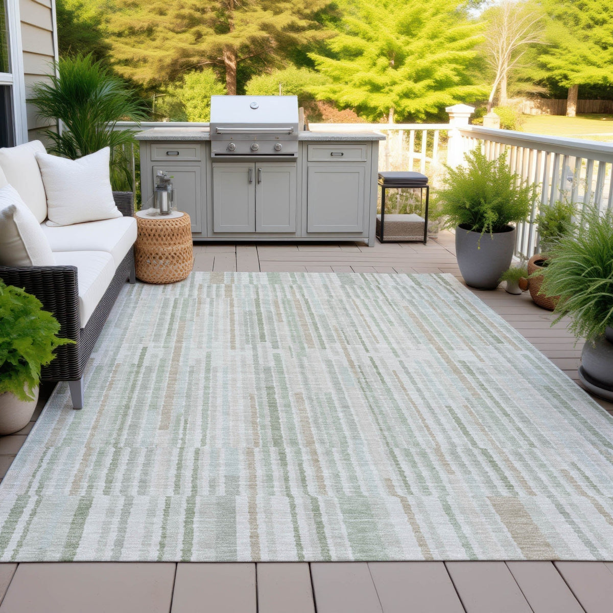Addison Chantille ACN2102 Stripes Machine Made Transitional Sage Rug