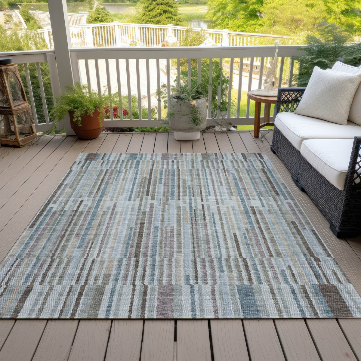 Addison Chantille ACN2102 Stripes Machine Made Transitional Teal Rug