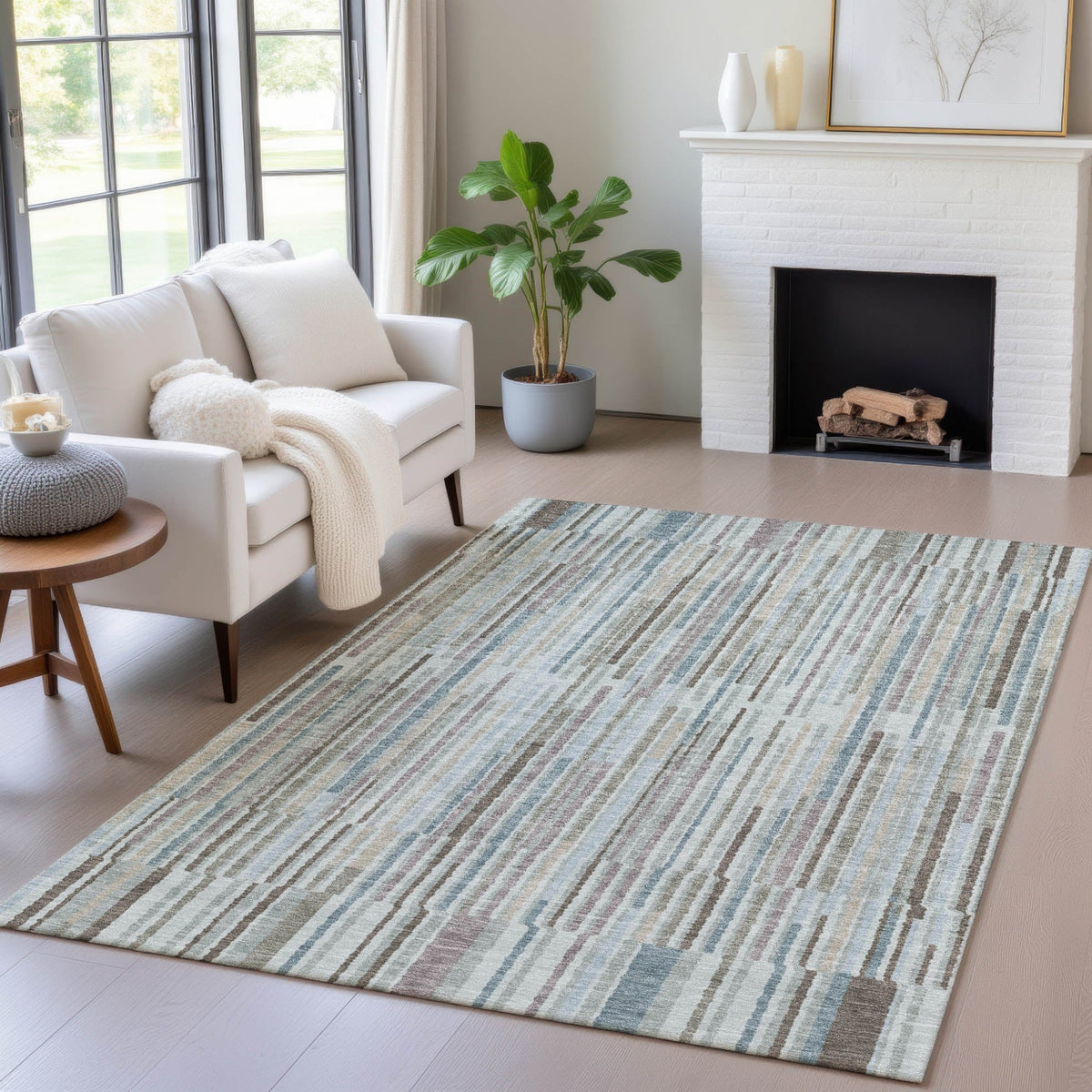 Addison Chantille ACN2102 Stripes Machine Made Transitional Teal Rug