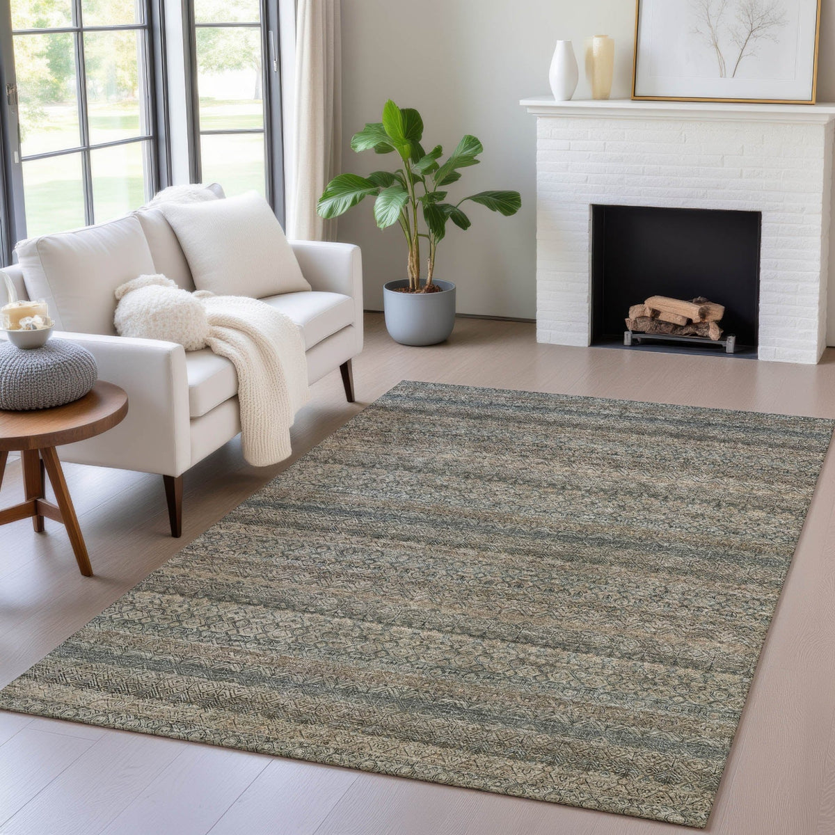 Addison Chantille ACN2105 Stripes Machine Made Transitional Chocolate Rug