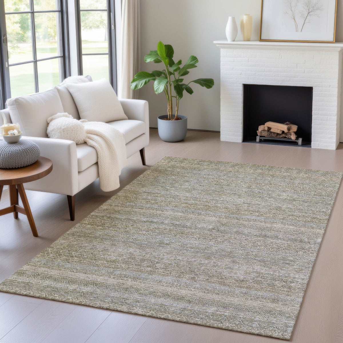 Addison Chantille ACN2105 Stripes Machine Made Transitional Khaki Rug