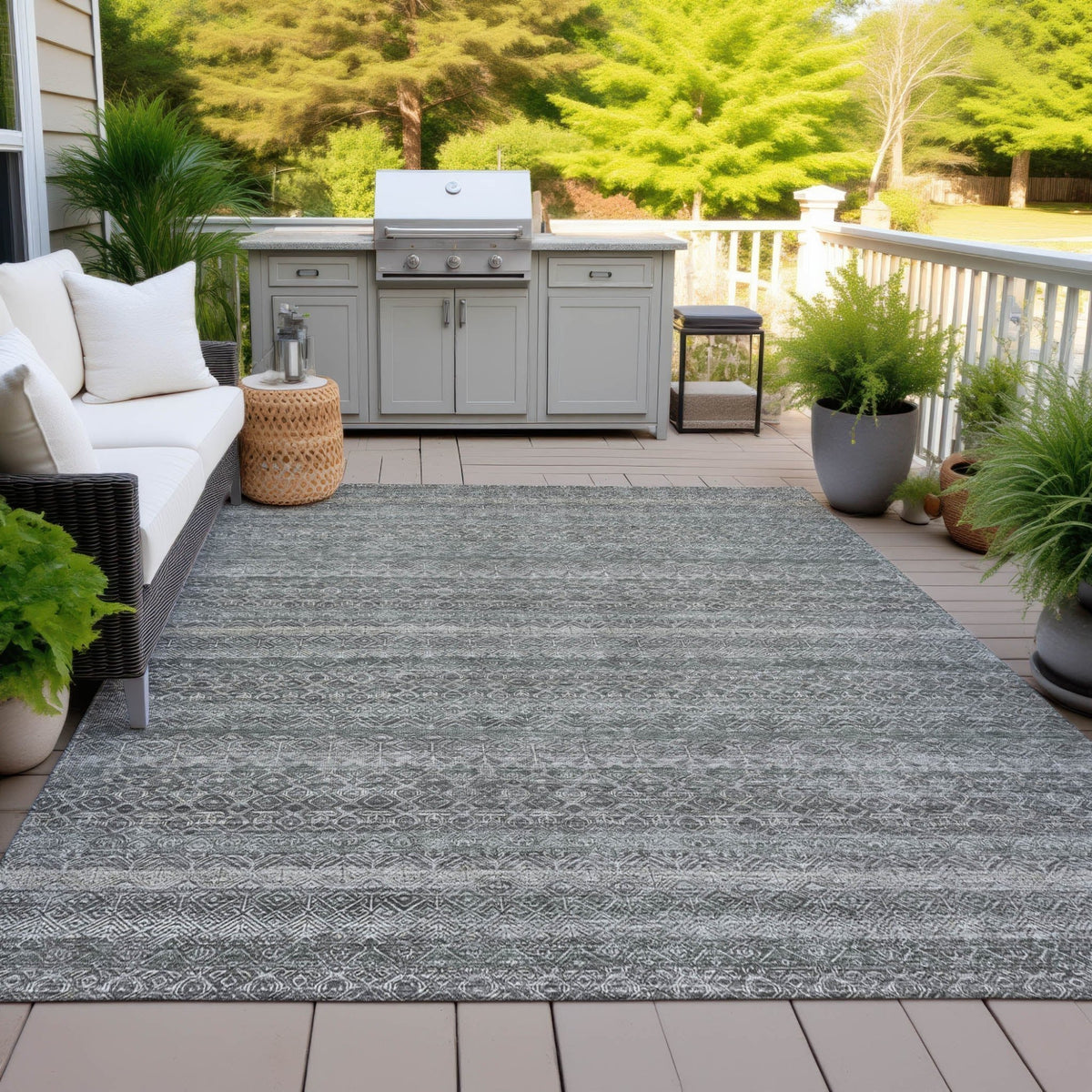 Addison Chantille ACN2105 Stripes Machine Made Transitional Pewter Rug