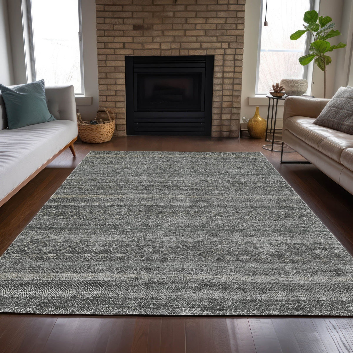 Addison Chantille ACN2105 Stripes Machine Made Transitional Pewter Rug
