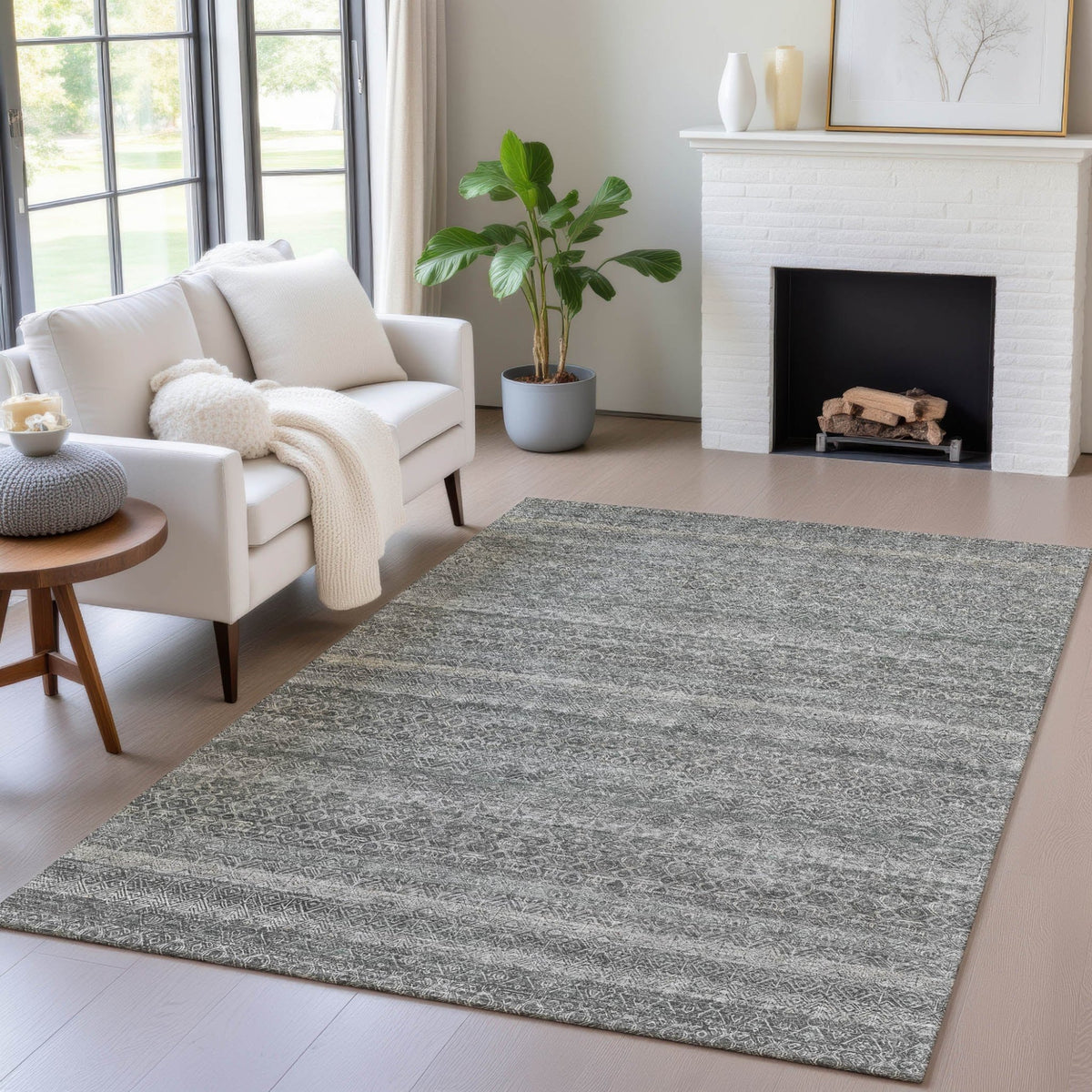 Addison Chantille ACN2105 Stripes Machine Made Transitional Pewter Rug