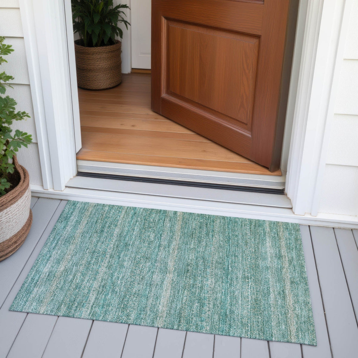Addison Chantille ACN2105 Stripes Machine Made Transitional Teal Rug