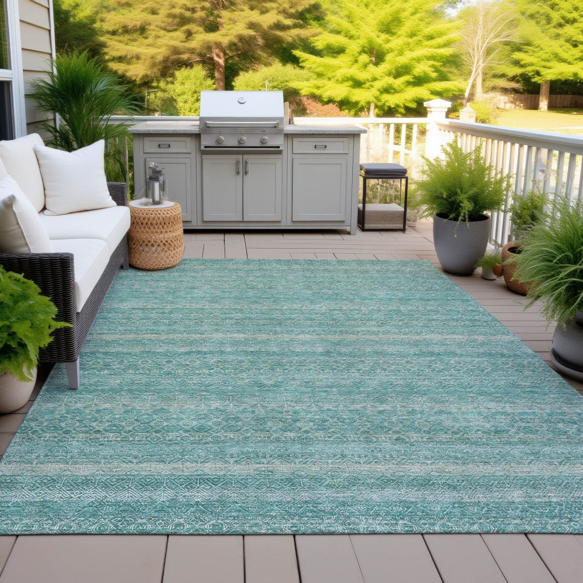 Addison Chantille ACN2105 Stripes Machine Made Transitional Teal Rug