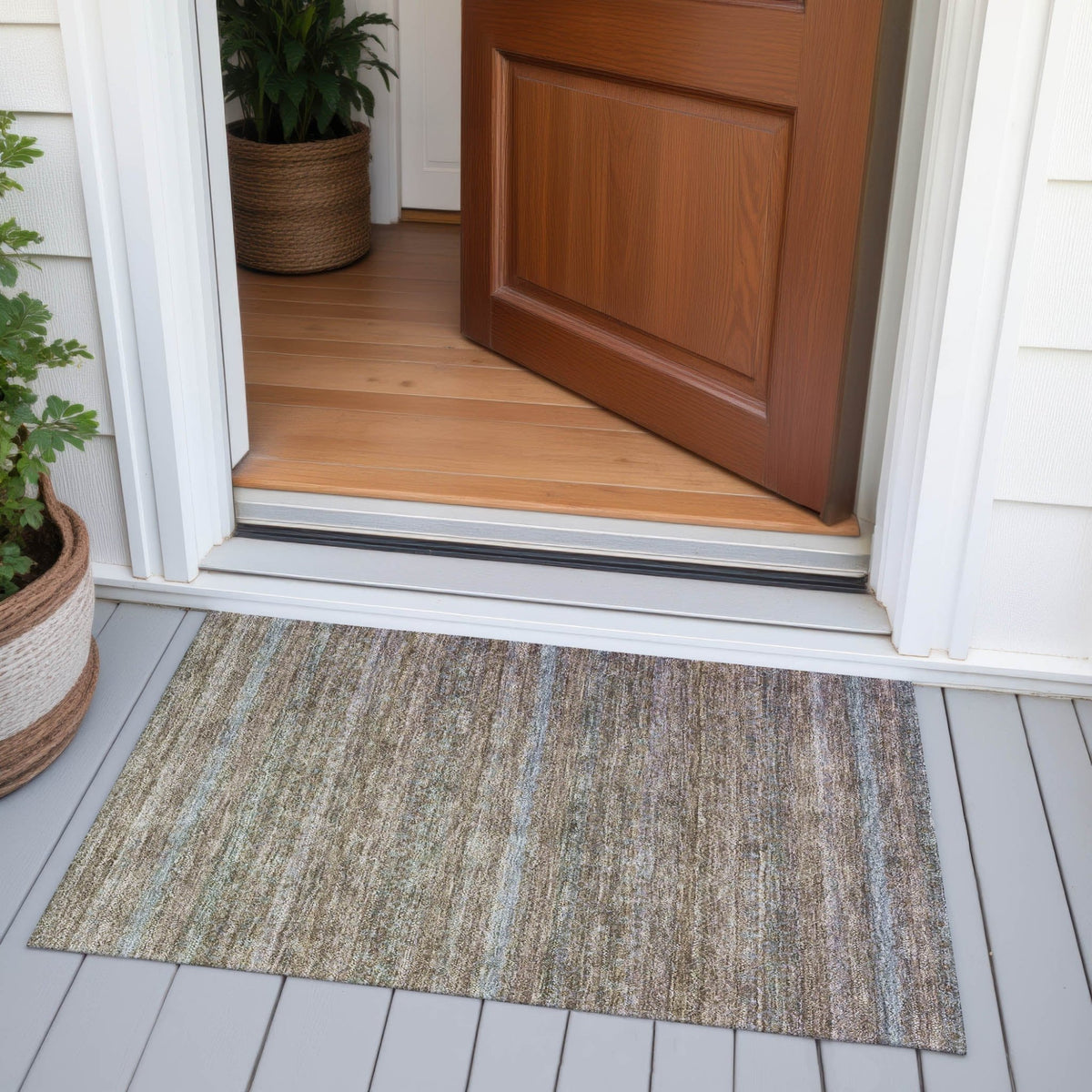 Addison Chantille ACN2106 Stripes Machine Made Transitional Brown Rug