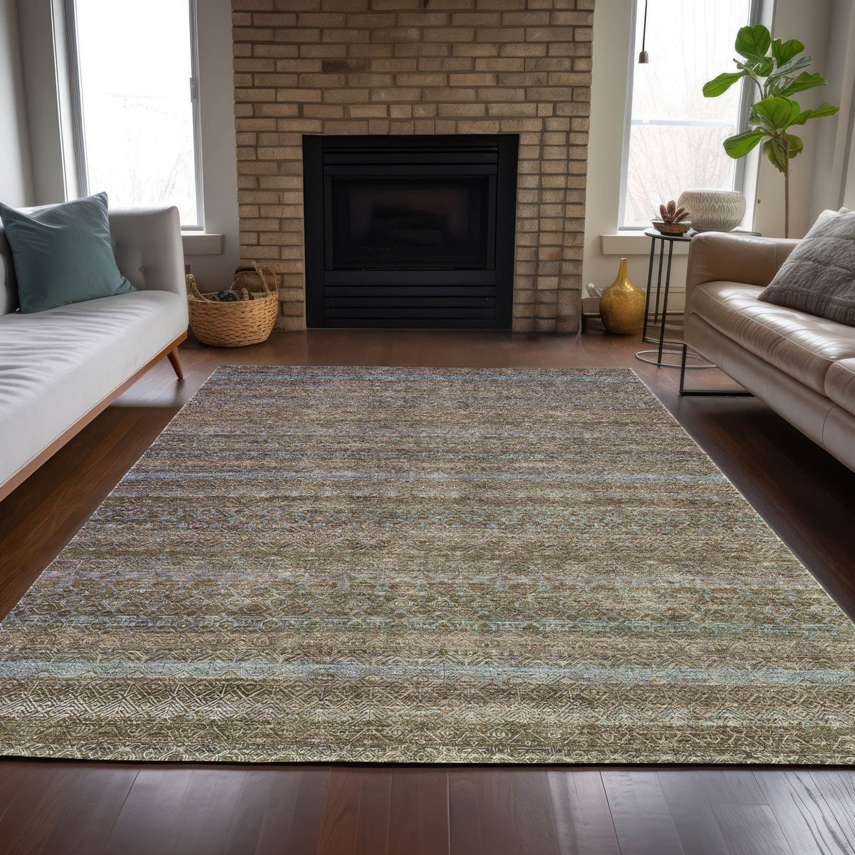 Addison Chantille ACN2106 Stripes Machine Made Transitional Brown Rug