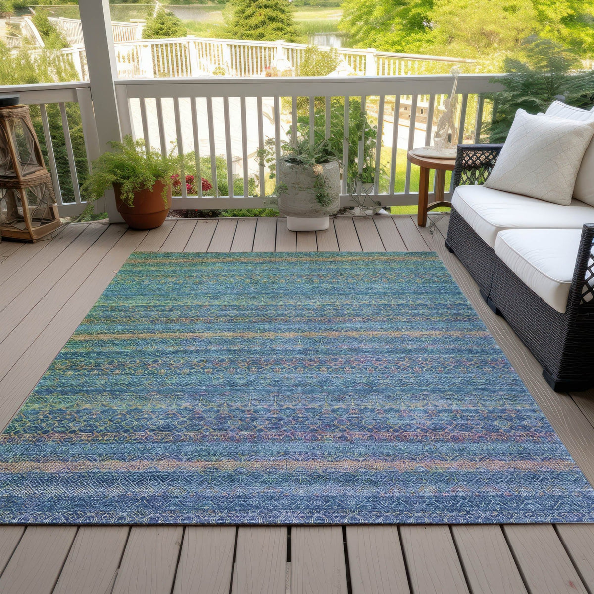 Addison Chantille ACN2106 Stripes Machine Made Transitional Teal Rug