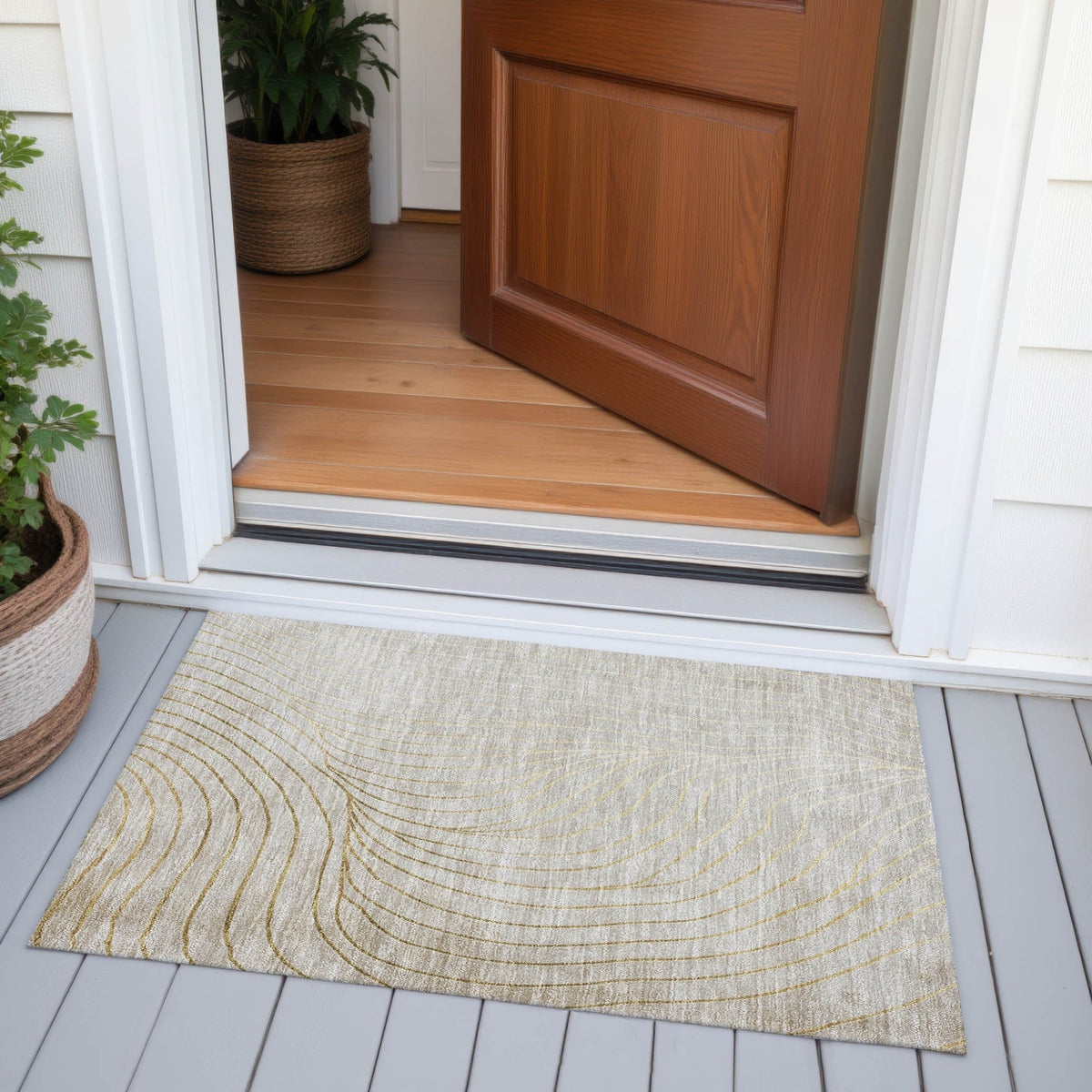Addison Chantille ACN2107 Swirls Machine Made Transitional Beige Rug