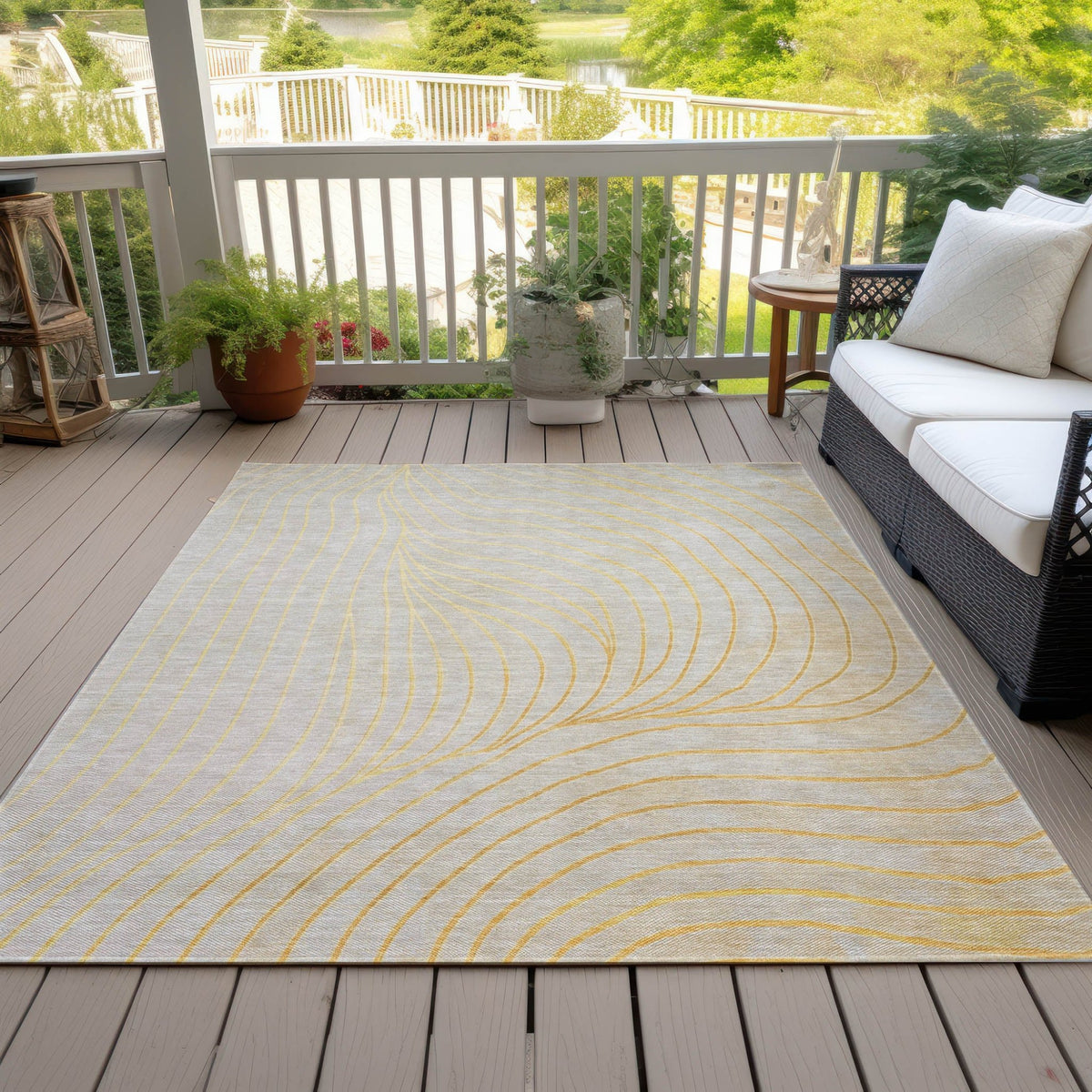 Addison Chantille ACN2107 Swirls Machine Made Transitional Gold Rug