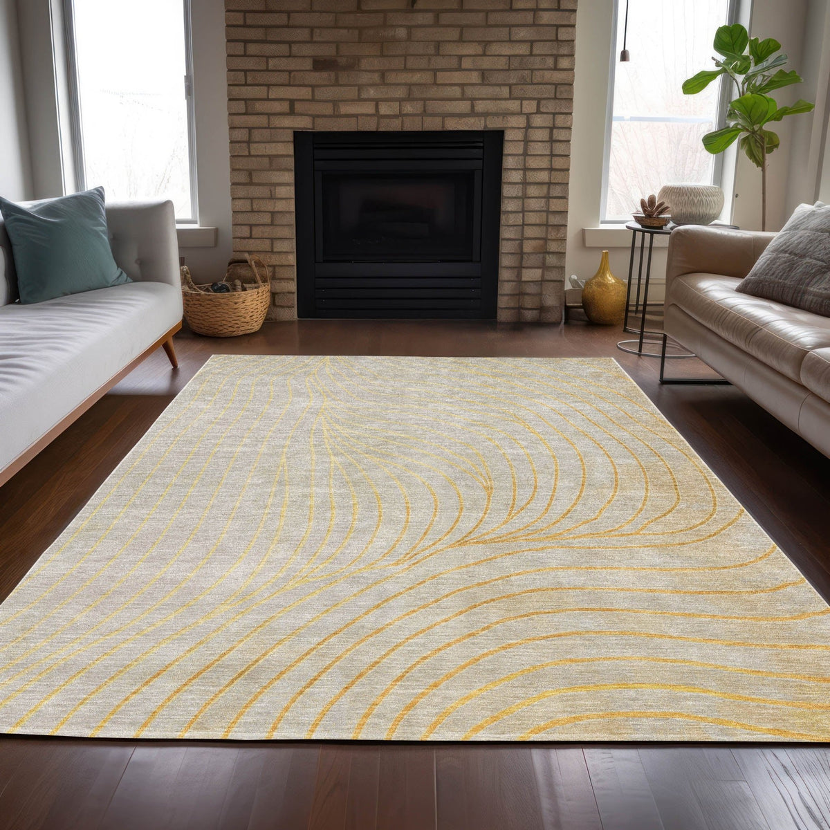 Addison Chantille ACN2107 Swirls Machine Made Transitional Gold Rug