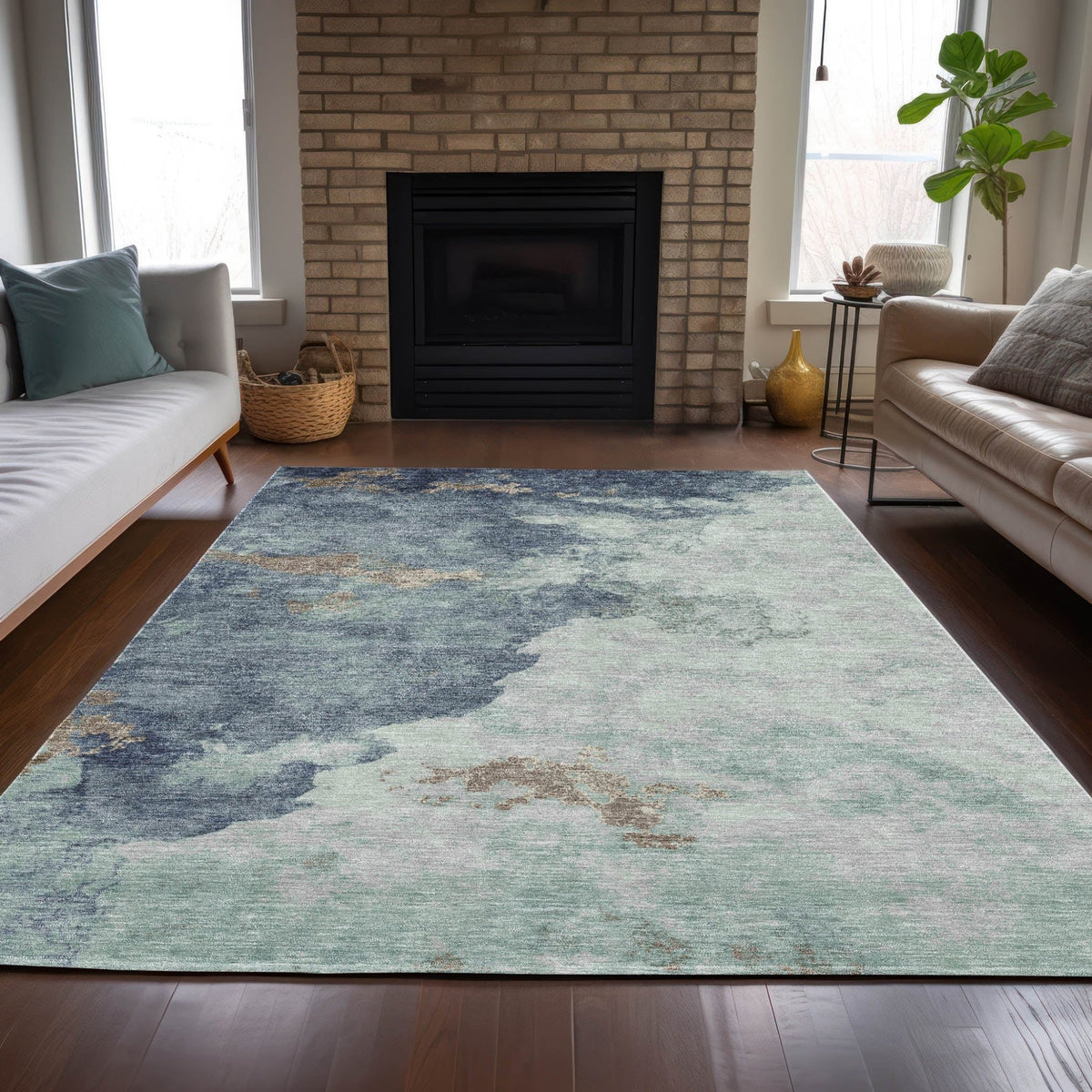Addison Chantille ACN2108 Abstract Machine Made Transitional Seafoam Rug