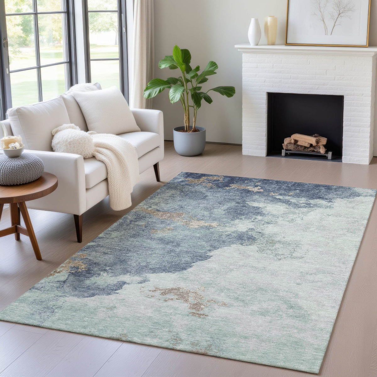 Addison Chantille ACN2108 Abstract Machine Made Transitional Seafoam Rug