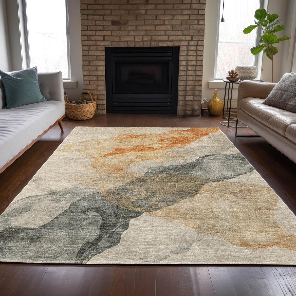 Addison Chantille ACN2109 Abstract Machine Made Transitional Orange Rug