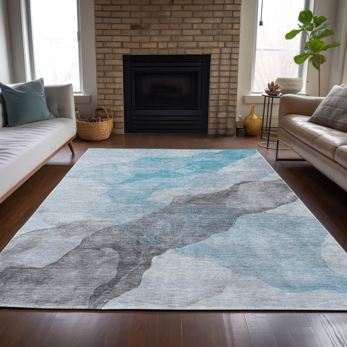 Addison Chantille ACN2109 Abstract Machine Made Transitional Teal Rug