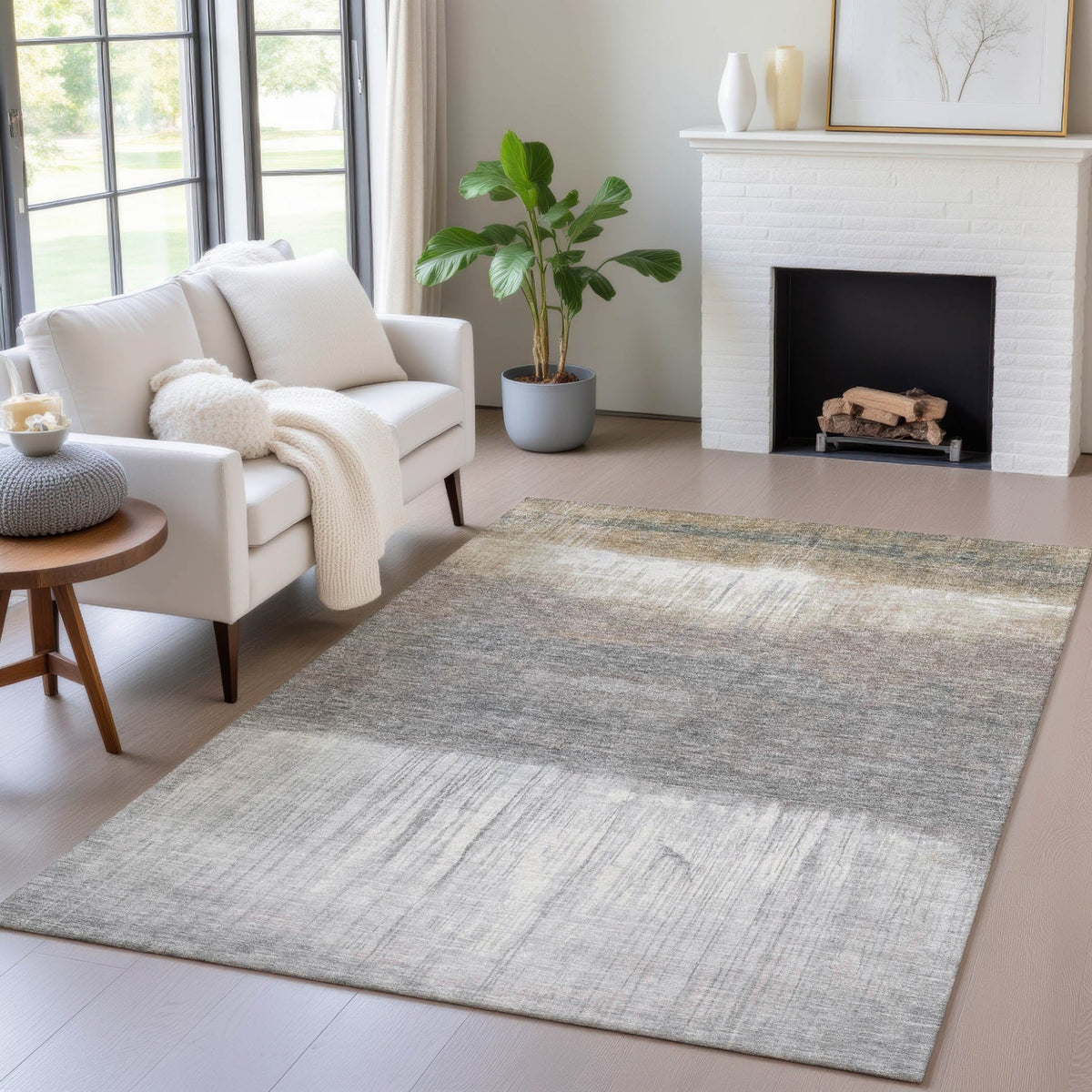 Addison Chantille ACN2118 Abstract Machine Made Transitional Taupe Rug