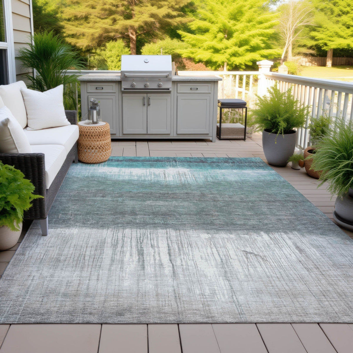 Addison Chantille ACN2118 Abstract Machine Made Transitional Teal Rug
