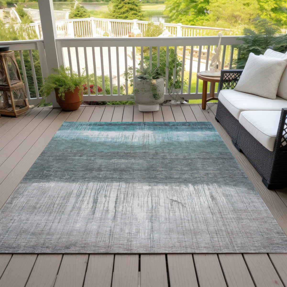 Addison Chantille ACN2118 Abstract Machine Made Transitional Teal Rug