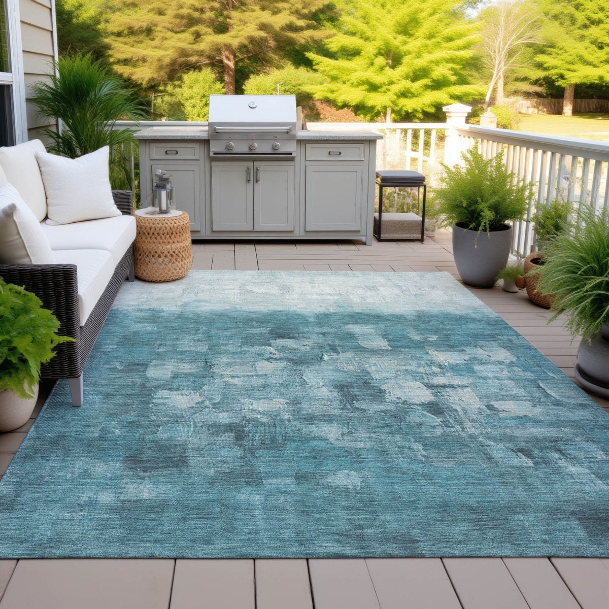 Addison Chantille ACN2119 Abstract Machine Made Transitional Teal Rug