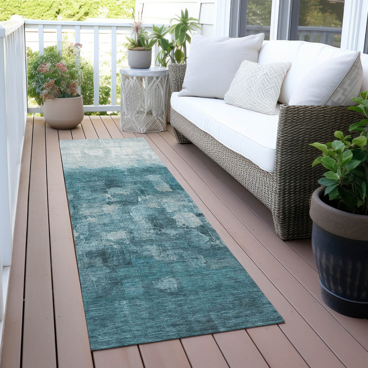 Addison Chantille ACN2119 Abstract Machine Made Transitional Teal Rug