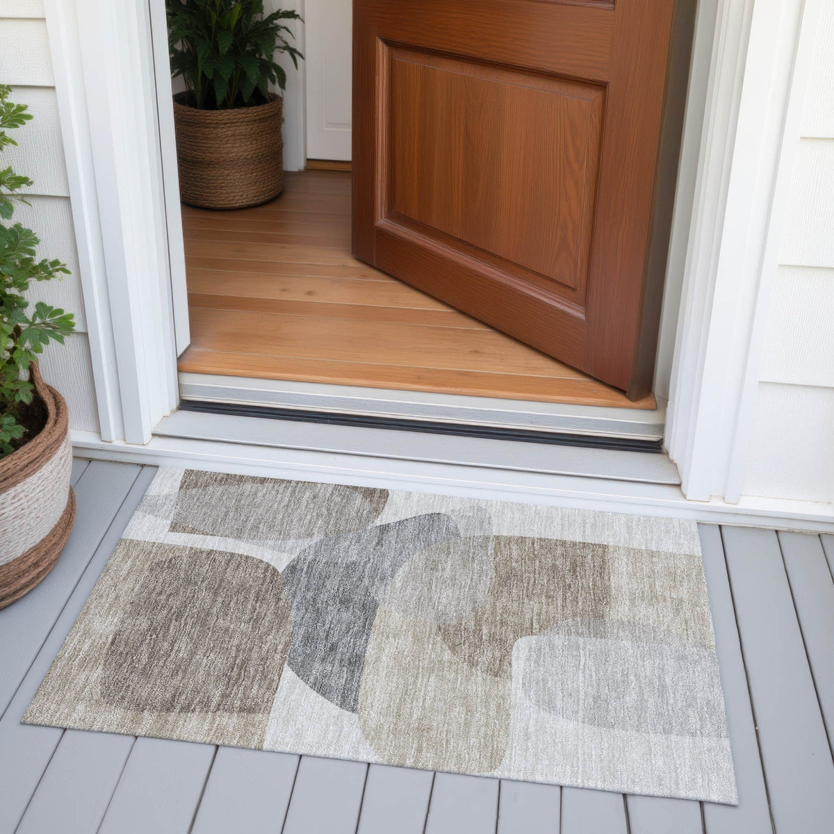 Addison Chantille ACN2121 Blocks Machine Made Transitional Taupe Rug