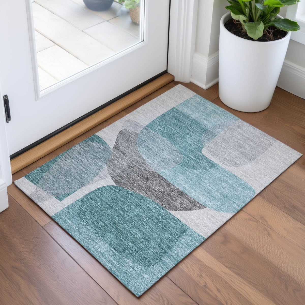 Addison Chantille ACN2121 Blocks Machine Made Transitional Teal Rug