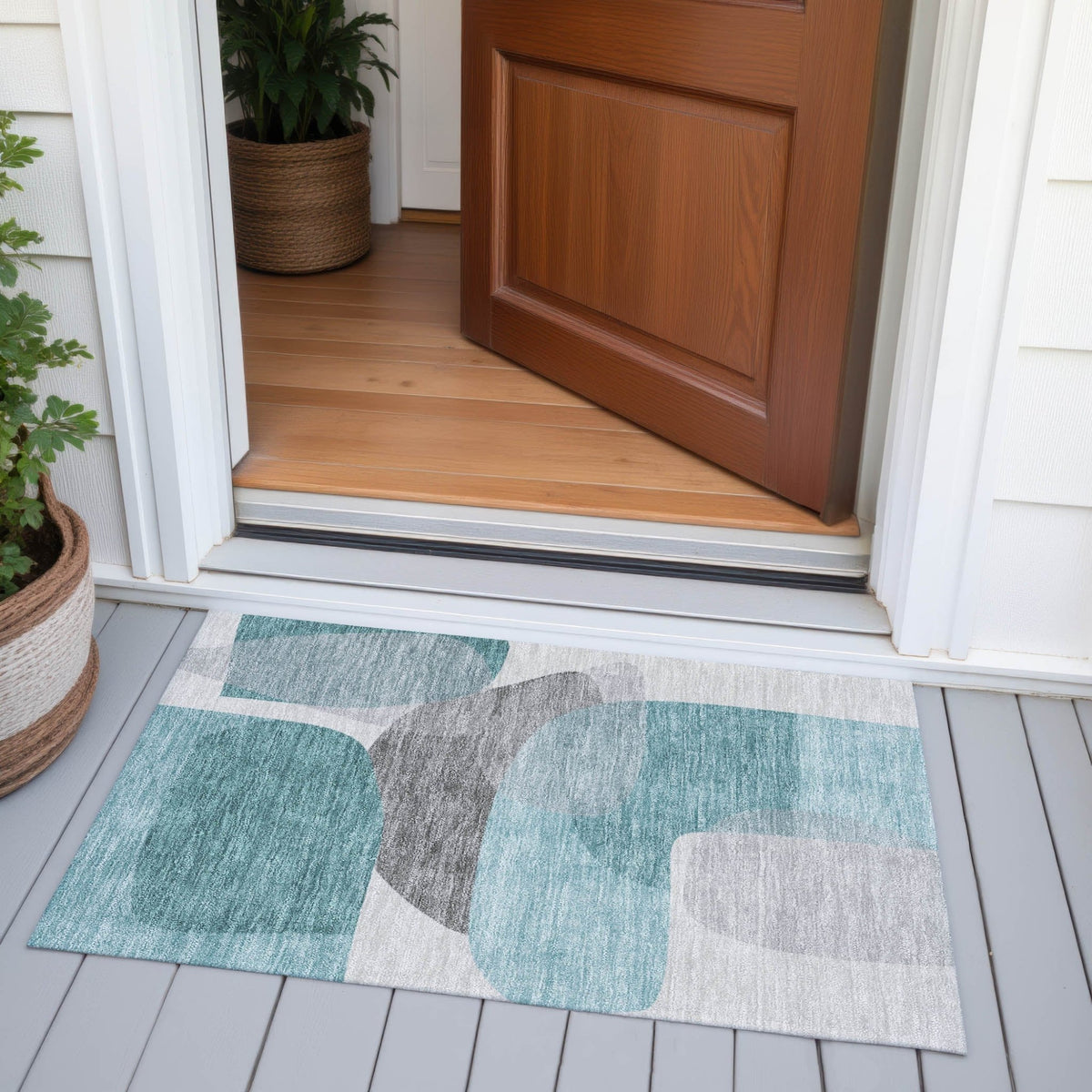 Addison Chantille ACN2121 Blocks Machine Made Transitional Teal Rug