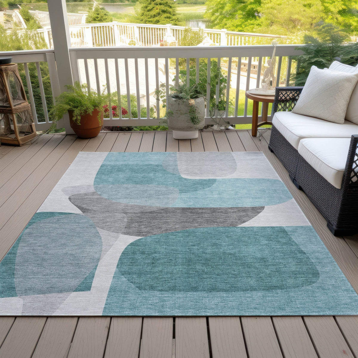 Addison Chantille ACN2121 Blocks Machine Made Transitional Teal Rug