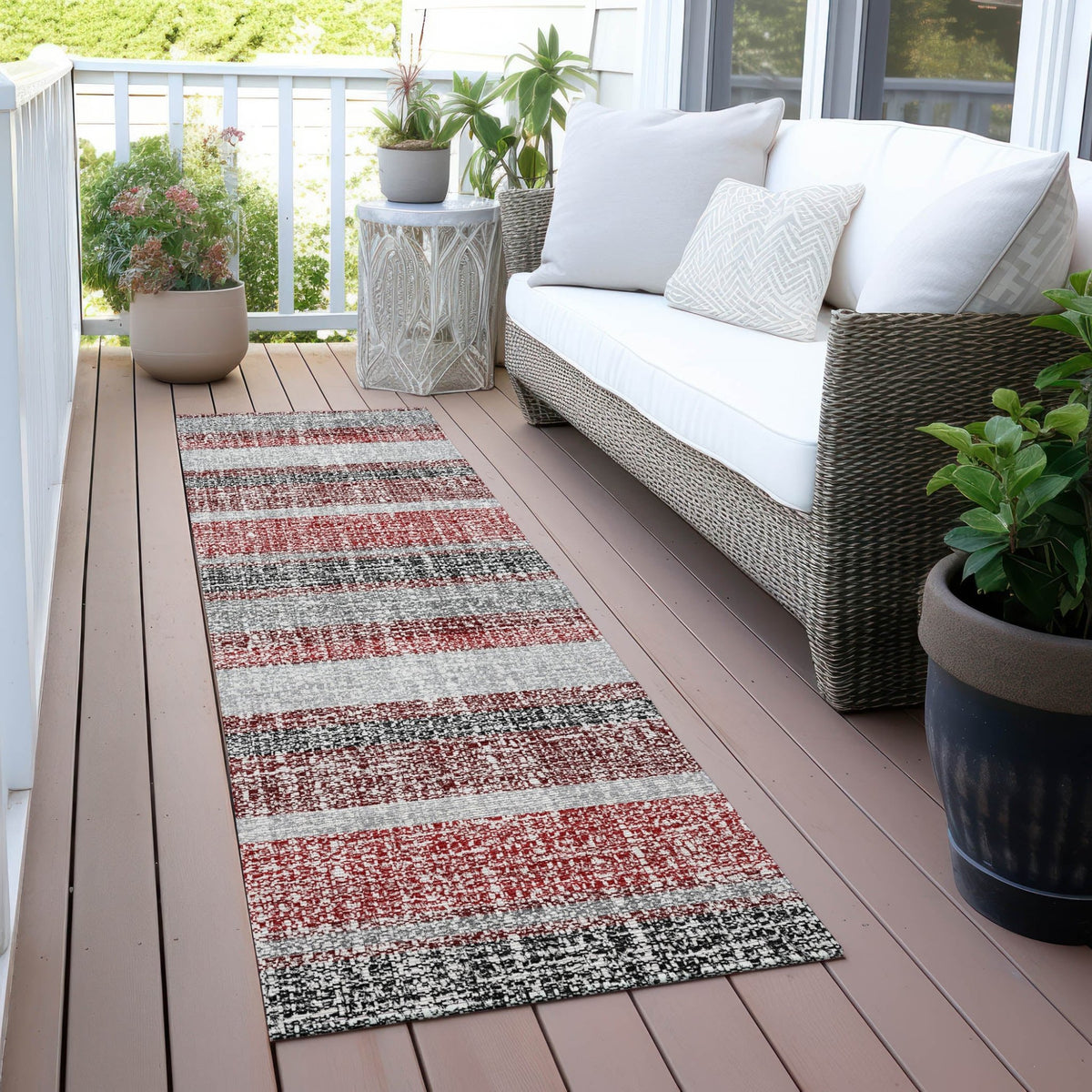 Addison Chantille ACN2122 Stripes Machine Made Transitional Burgundy Rug