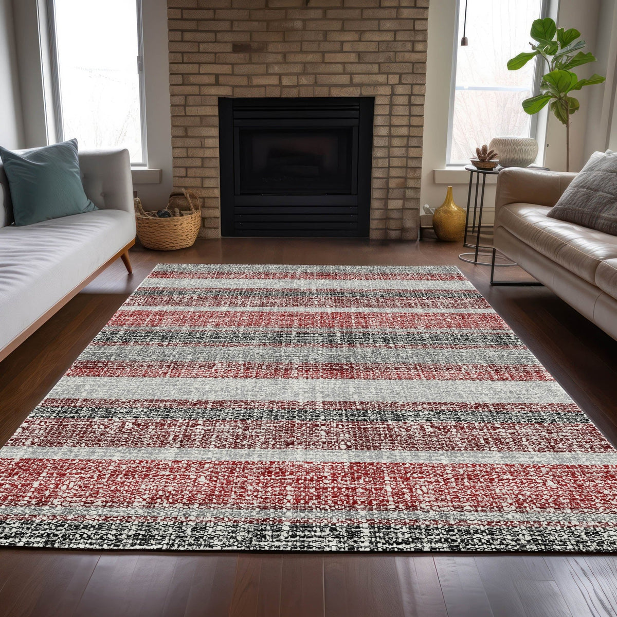 Addison Chantille ACN2122 Stripes Machine Made Transitional Burgundy Rug