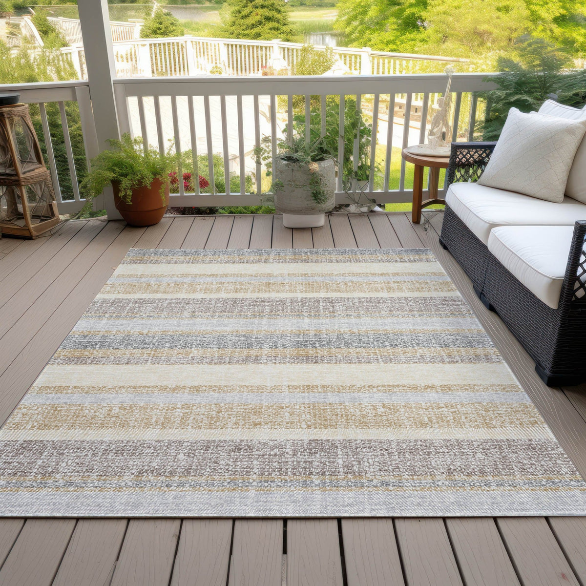Addison Chantille ACN2122 Stripes Machine Made Transitional Gold Rug