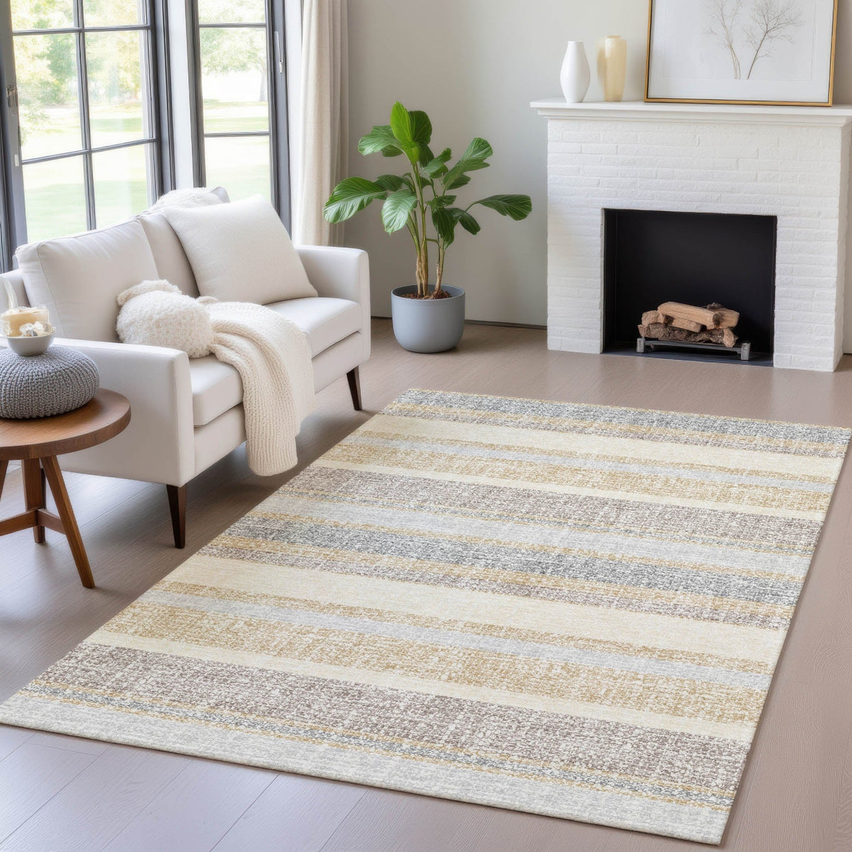 Addison Chantille ACN2122 Stripes Machine Made Transitional Gold Rug