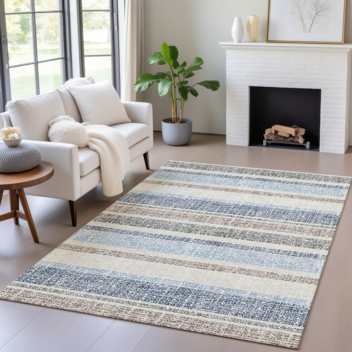 Addison Chantille ACN2122 Stripes Machine Made Transitional Navy Rug