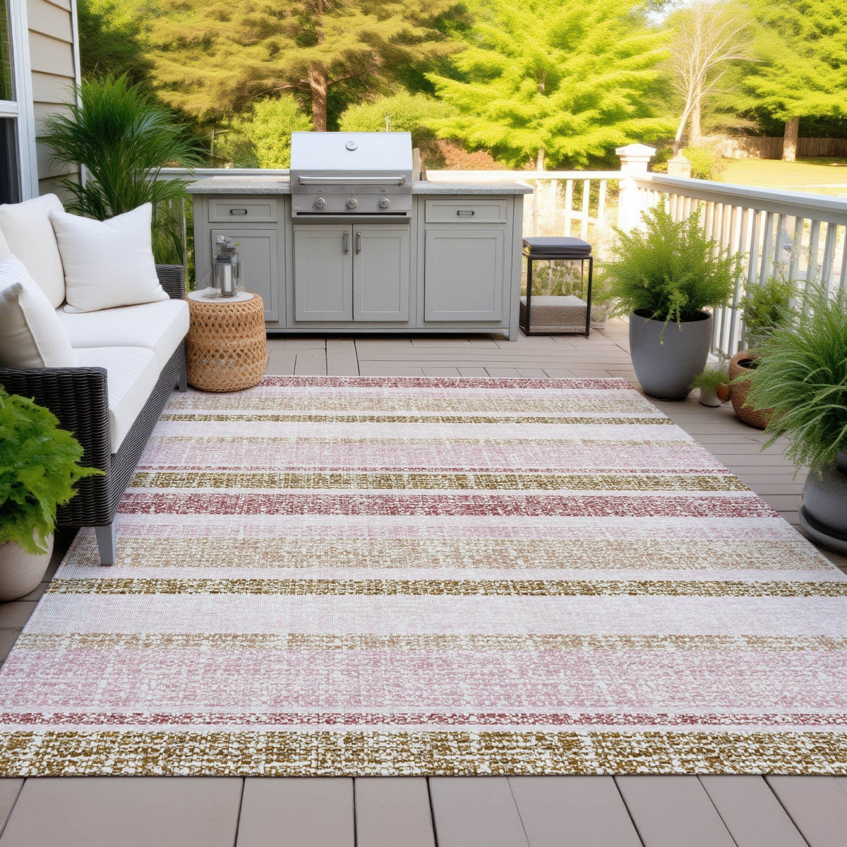 Addison Chantille ACN2122 Stripes Machine Made Transitional Pink Rug