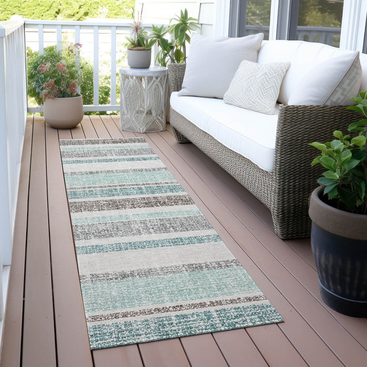 Addison Chantille ACN2122 Stripes Machine Made Transitional Teal Rug