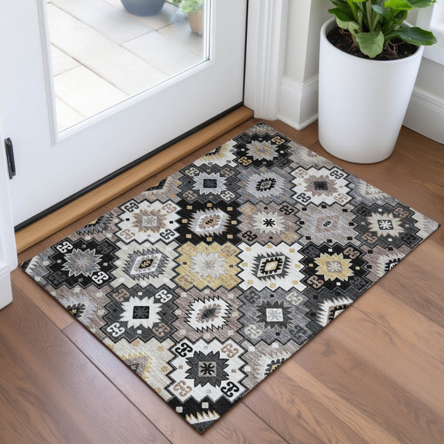 Addison Chantille ACN2123 Ethnic Machine Made Transitional Black Rug